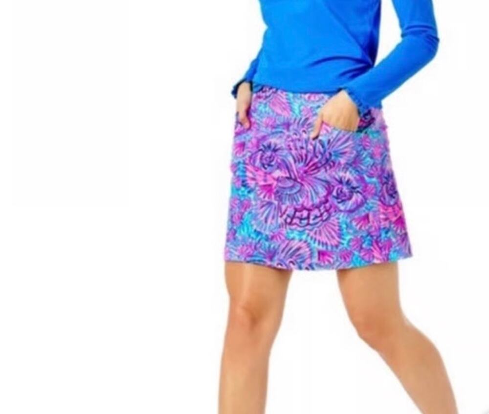 Lilly Pulitzer Luxletic Athletic Skort Pink Blue Print Pocket Skirt Size 4